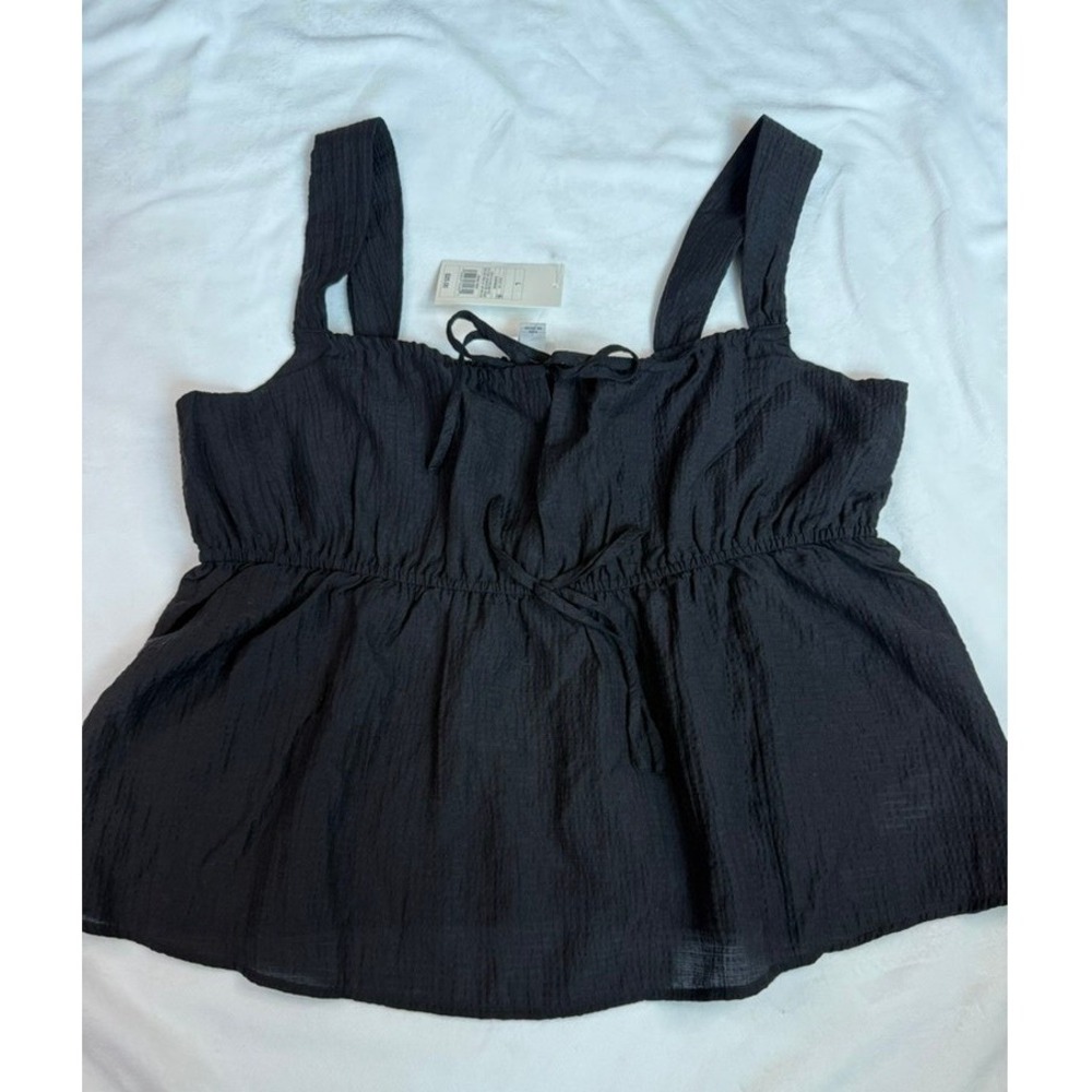 Universal Thread Black Textured Peplum Tank Top Tie Front Size L NWT